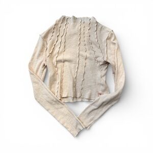 BDG Cream Long Sleeve Ruffled Top